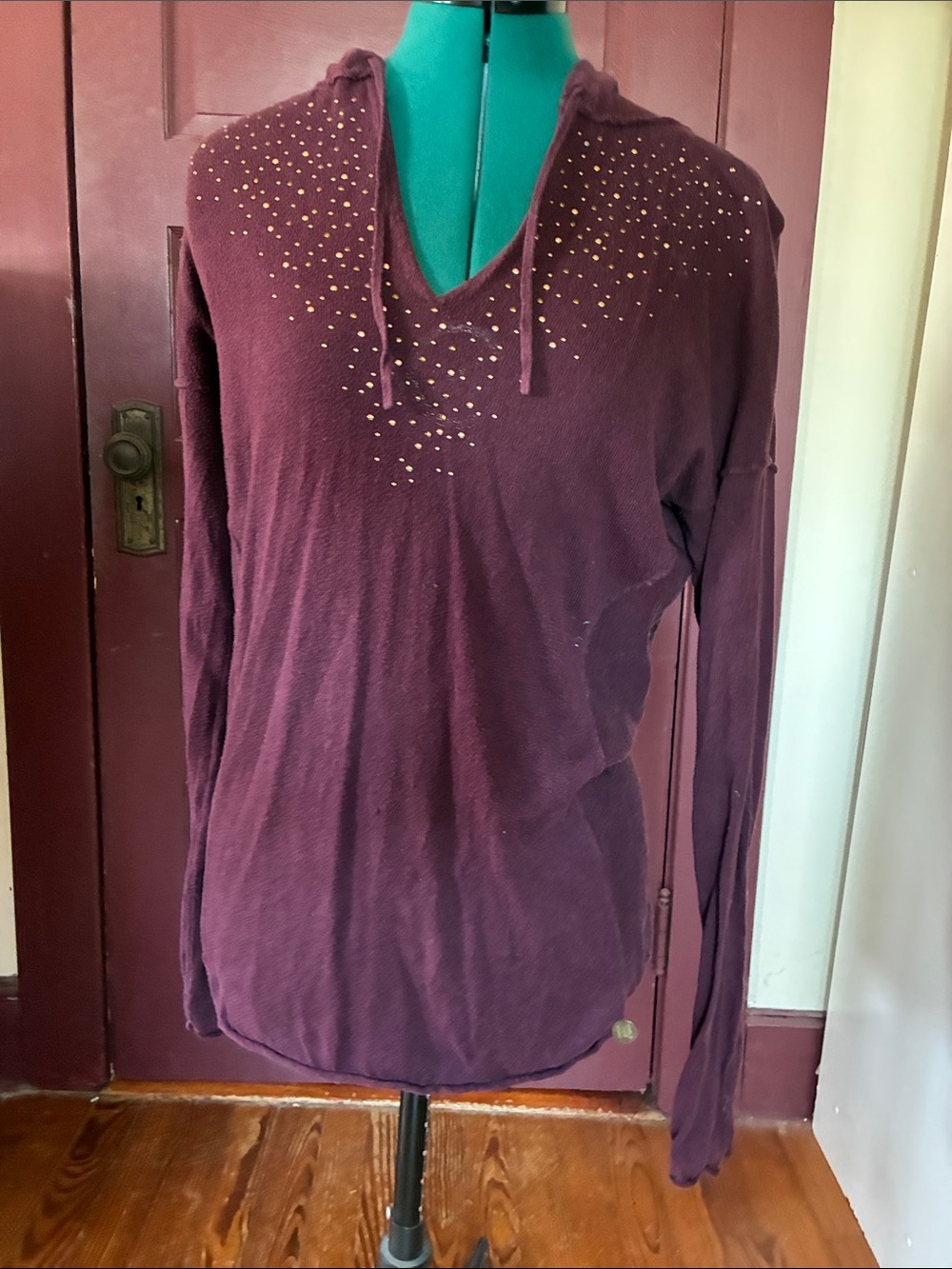 Calvin Klein Jeans Plum V-Neck Hoodie with Gold Studs